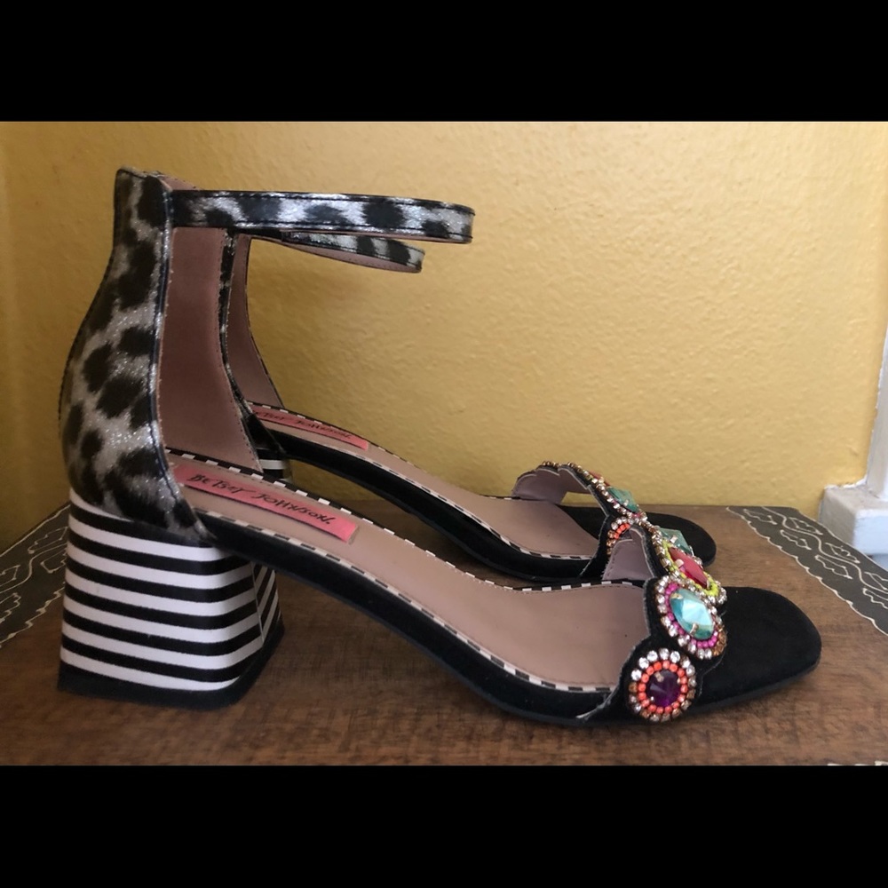 Betsey Johnson Black Heels with Multicolor Gems - Picture 4 of 5